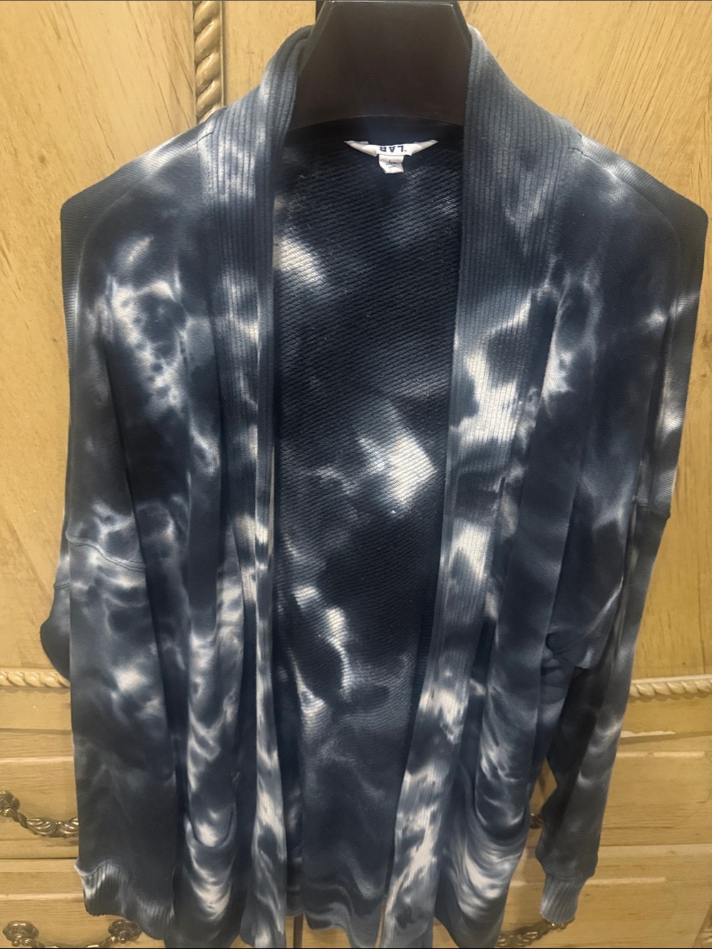 JoyLab Navy & White Tie-Dye Open Front Shirt Jacket
